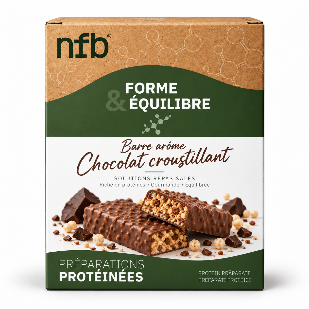 Barre crémeuse croustillante arôme chocolat NFB Healthcare